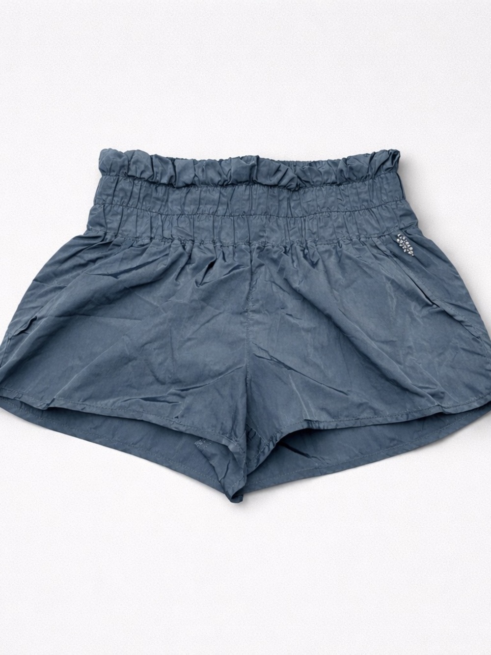 NWOT Free People Smocked High-Waist Slate Blue Shorts